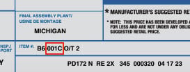 Ford order number four-digit code on window sticker
