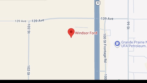 Map showing Windsor Ford on 139 Ave in Grande Prairie