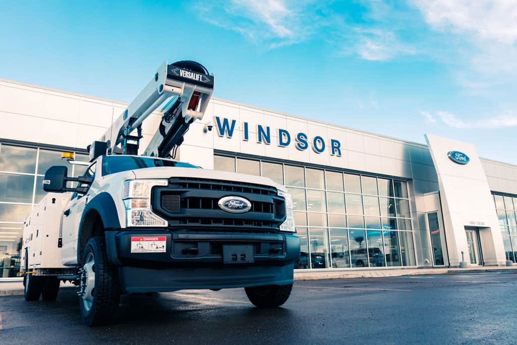 Commercial Truck In Front Of Windsor Ford